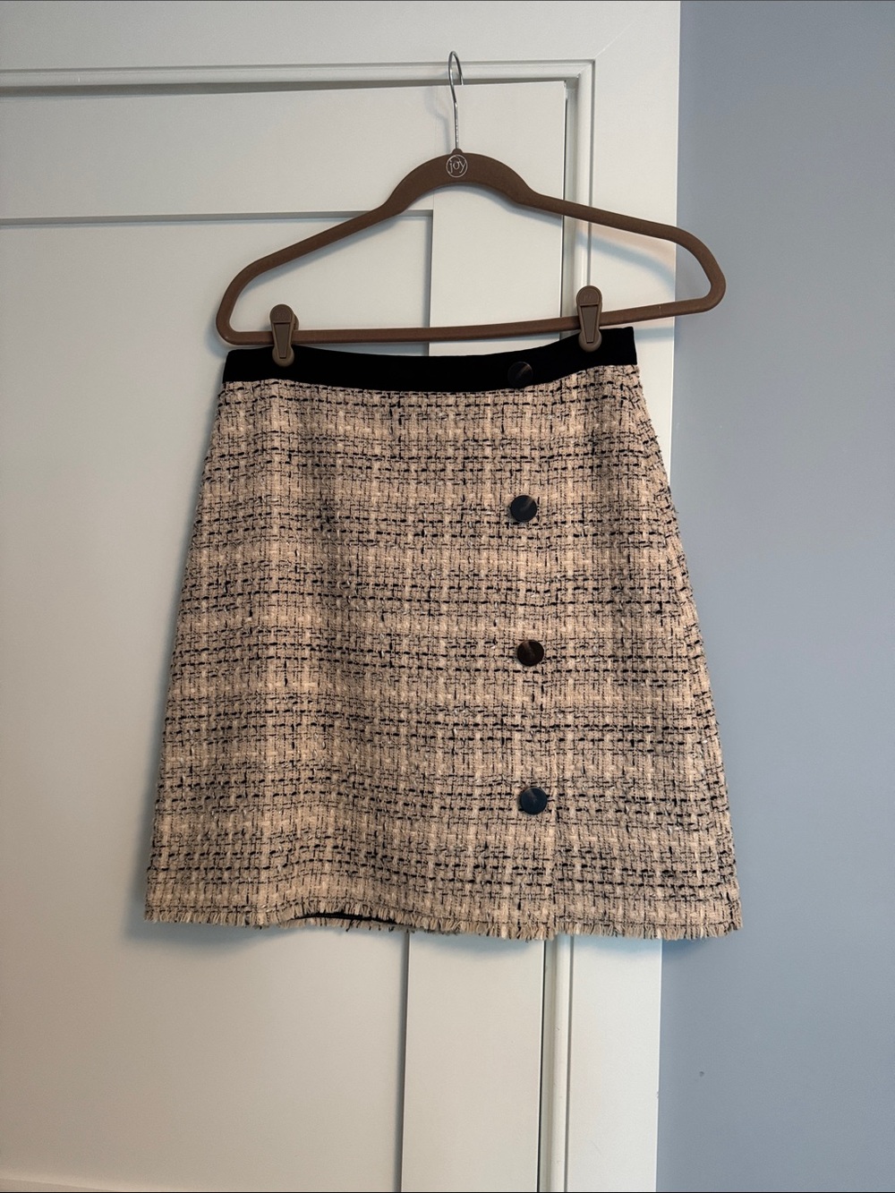 Ann Taylor Cream and Black Tweed Mini Skirt with Button Detail